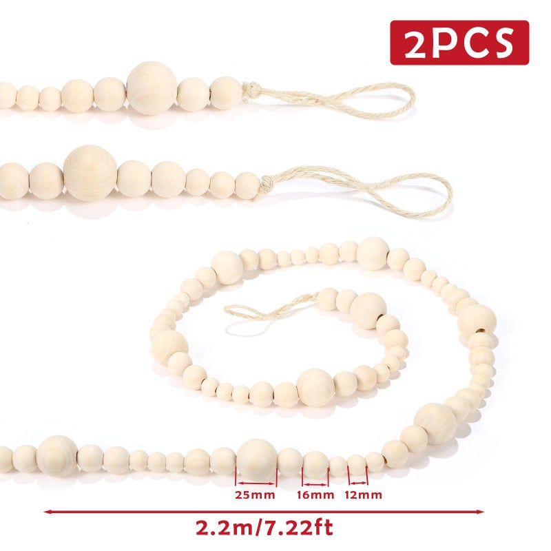 GWHOLE 2Pcs Christmas Wooden Beads Garland 7.2ft Wood Bead Christmas Tree Decor Boho Ornament for Christmas Holiday Party Farmhouse Mantle Decoration - Image 2